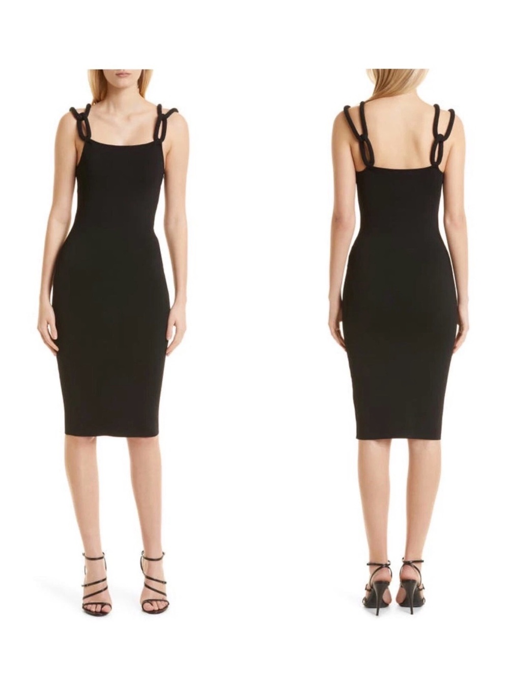 Alice + Olivia Alina Cord Chain Strap Knit Midi Dress Black Body-con (Orig $440)